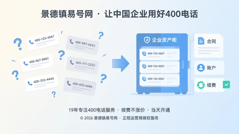 左侧号码散乱与右侧企业资产柜整齐的对比扁平插画